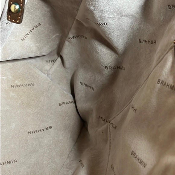 Brahmin Saffiano Leather Tote Bag in Bronze Metallic with Scarf Accent